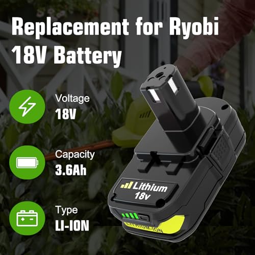 Image of 2 Pack 3600mAh P102 P108 Lithium Replacement for Ryobi 18V Battery(Green)