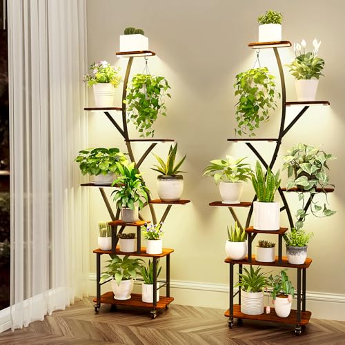 Image of Plant Stand Indoor with Grow Lights 2 Pack Plant Stands Indoor 8 Tiered 64 inch Tall Plant Shelf for Indoor Growing Multiple Corner Metal Flower Holder Home Decor Display Shelves for Living Room Patio
