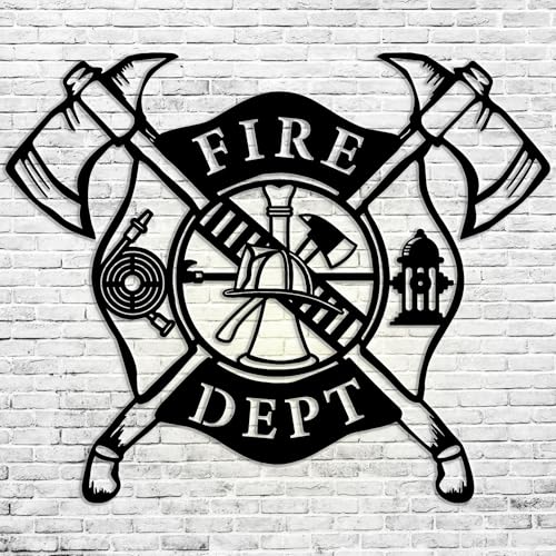 Personalized Fire Department Wall Art, Fire Axe and Hydrant Metal Sign, Fire Fight Tool Metal Decor, Fire Fighter Name Sign, 8 x 24 inches