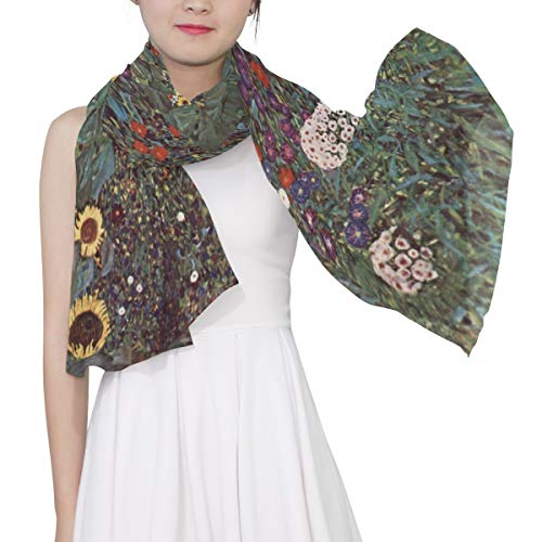 Scarfs for Women Gustav Klimt Farm Garden With Sunflowers Lightweight Sunscreen Shawl Head Wraps4