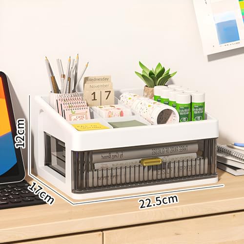Image of HoopVool Desk Makeup Organizer, Plastic Storage Box with Sliding Drawer, Stylish Display Case for Cosmetics, Lotion, Nail Polish,Brushes,and Jewelry (1 - Layer, White)
