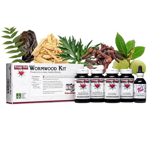 Kroeger Herb Products, Wormwood Herb Supplement Kit, Black Walnut, Clove, Quassia, Worm Wood Detox Cleanse - Capsules, Non-GMO, Gluten Free, No Preservatives or Fillers, Made in USA