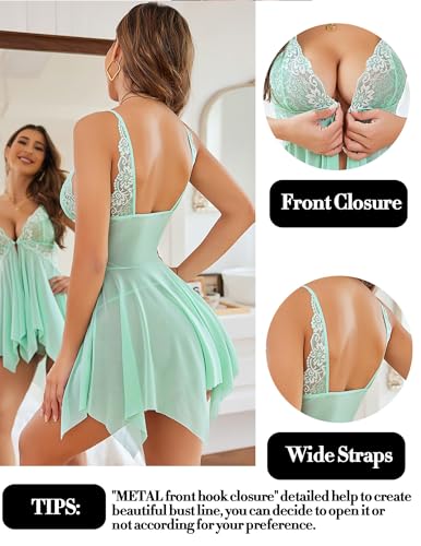 Image of Avidlove Women Lace Lingerie Front Closure Babydoll V Neck Nightwear Sexy Chemise Nightie