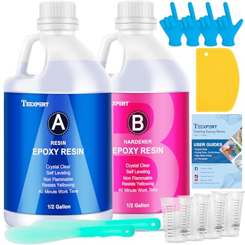 Image of Teexpert Epoxy Resin Crystal Clear: 1 Gallon Epoxy Resin Kit Casting Resin Non Toxic High Gloss for Casting Coating Art DIY Craft Jewelry Wood Table - 2 Part(64oz Resin and 64oz Hardener)