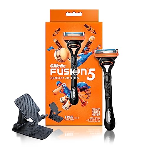 Image of Gillette Fusion Cricket Edition Manual Razor with a Styling Back Blade and Phone stand & Gillette Classic Lemon Lime Pre Shave Foam - 196 g