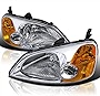 Spec-D Tuning Jdm Chrome Housing Clear Lens Headlights Compatible with Honda Civic Ex Lx 2001-2003 L+R Pair Head Light Lamp Assembly