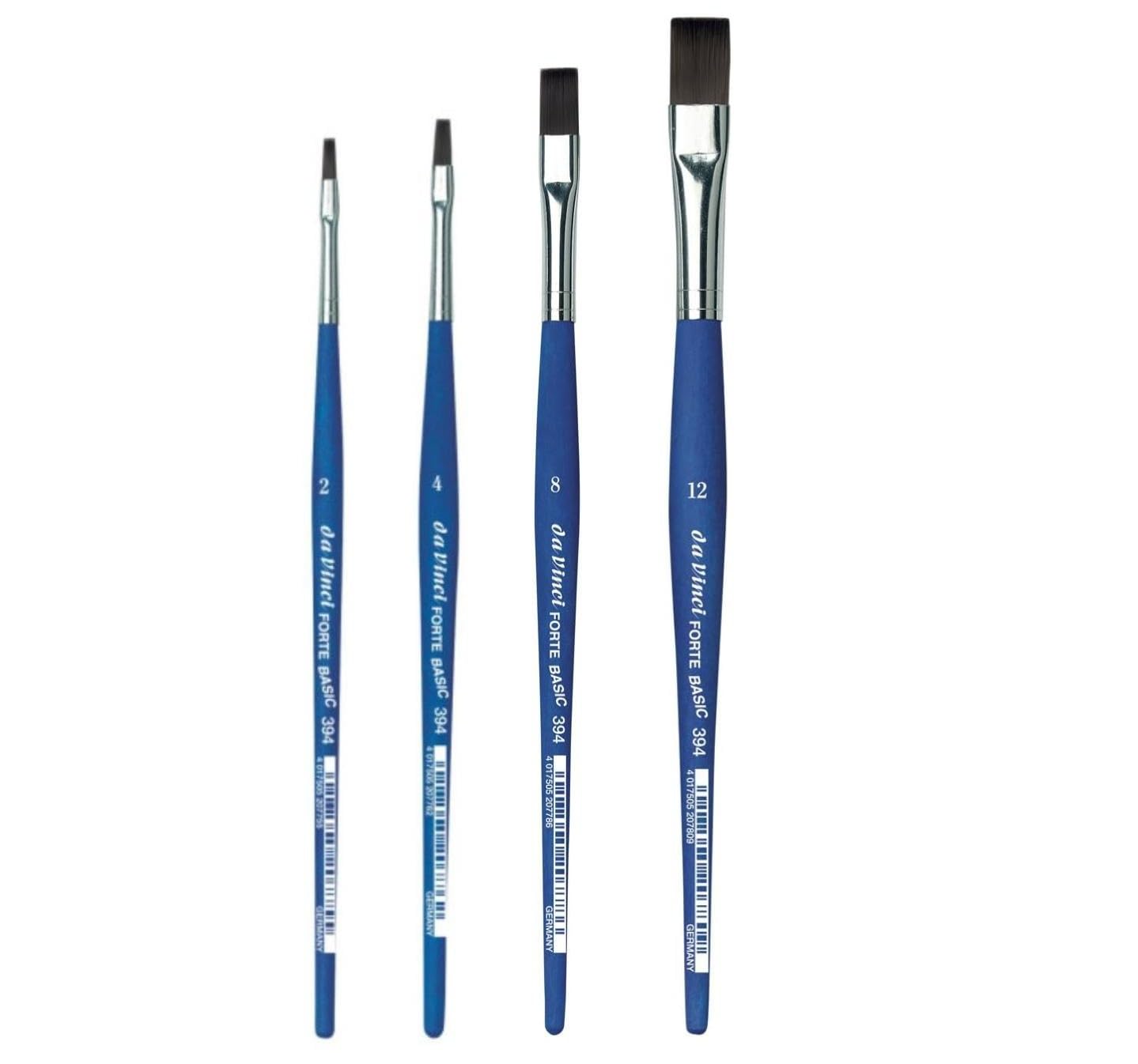 Forte Basic Serie 394 - Pincel plano elástico sintético con mango azul mate, tamaño 2, 4, 8,12