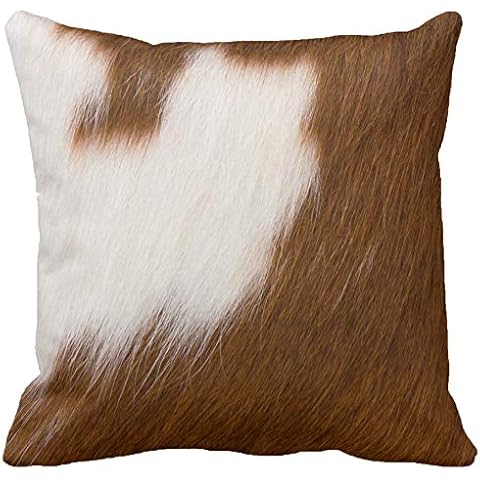 Leaveland Brown White Cowhide Print Throw Pillow Cover,18x18 Inch Cow Skin Faux Fur Pillow Case,Decorative Leather Pillowcase Outdoor Indoor Lumbar Cushion Slip for Western Southwestern Home Decor Cover