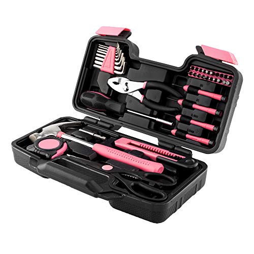XiongDaFaFa 39-Piece Pink Tool Kit for Home & Car Repair | Chrome Vanadium & Carbon Steel Tools with Heavy-Duty Case | ANSI-Certified, Durable 3.1lb Tool Set for Women/Men, DIY, Workshop