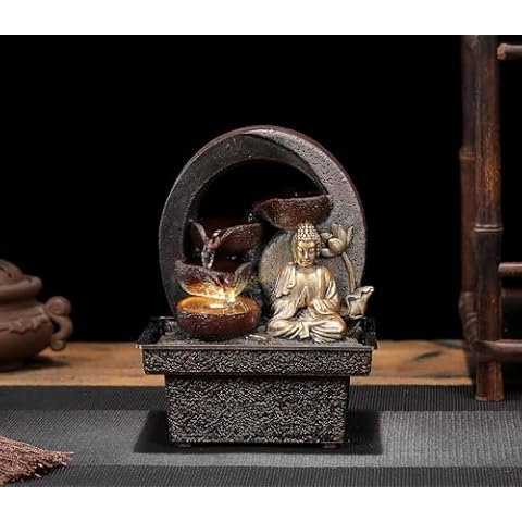 Tabletop Water Fountain Buddha Statue Desktop Indoor Waterfall Fountain Tabletop Humidifiers Home Decoration for Office, Living Room, or Bedroom Cover