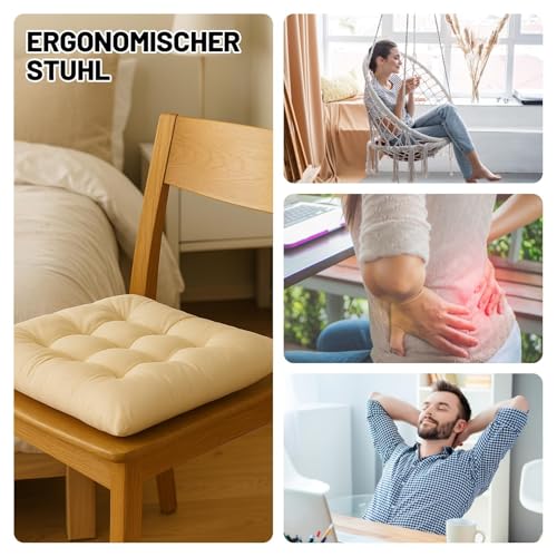 TioRacY 2er Set Sitzkissen 40x40 cm (Beige)- Weiche Indoor & Outdoor Sitzpolster, waschbare Stuhlkissen für Gartenstühle und Esszimmer