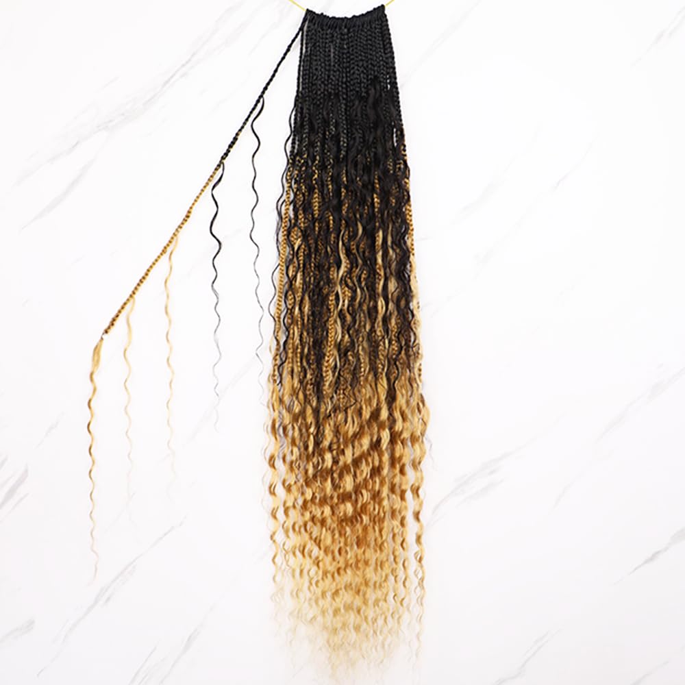 Crochet Boho Box Braids With Human Hair 1bT27# Honer Blonde Color Pre Looped Hair Goddess Box Braids With Human Hair Curly Full Ends Hair Extensions