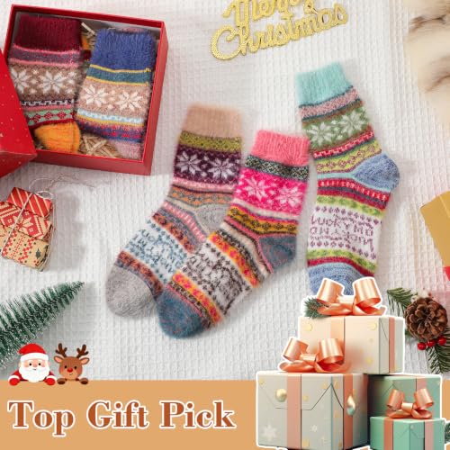 Trifabricy Fuzzy Socks for Women, 5 Pairs Retro Nordic Knit Warm Crew Socks - image 2
