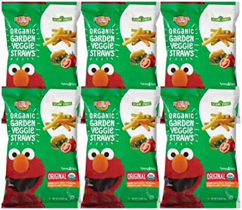 Earth's Best Organic Kids Snacks, Sesame Street Toddler Snacks, Organic Garden Veggie Straws for Toddlers 2 Years and Older, Original, 2.75 oz Bag, (Pack of 6)
