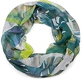styleBREAKER Damen Loop Schal mit tropischem Palmen Blätter und Blüten Muster, Schlauchschal, Tuch 01016202, Farbe:Weiß-Dunkelgrün