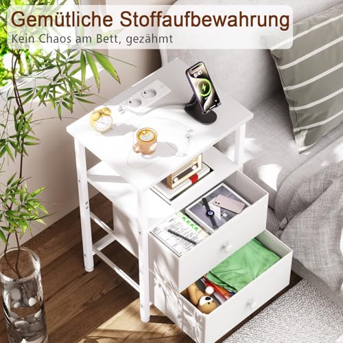 AMHANCIBLE Nachttisch mit Ladefunktion, Beistelltisch mit 2 Stoffschubladen – Ansicht 4