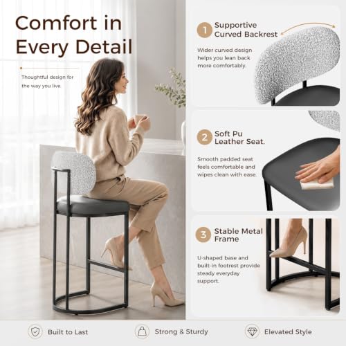 Butacos de altura para barra GREEN PARTY, juego de 4, color gris, asiento de cuero sintético, patas metálicas doradas, capacidad de 136 kg, altura de asiento 63 cm miniatura 3