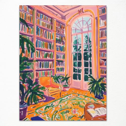 Image of Yaasilinage Henri Matisse Canvas Wall Art, Classic Pink Library Poster for Room Aesthetic, Retro Reading Book Wall Art, Bookish Literary Artwork, Famous Art Prints for Booknook 24x36in Unframed