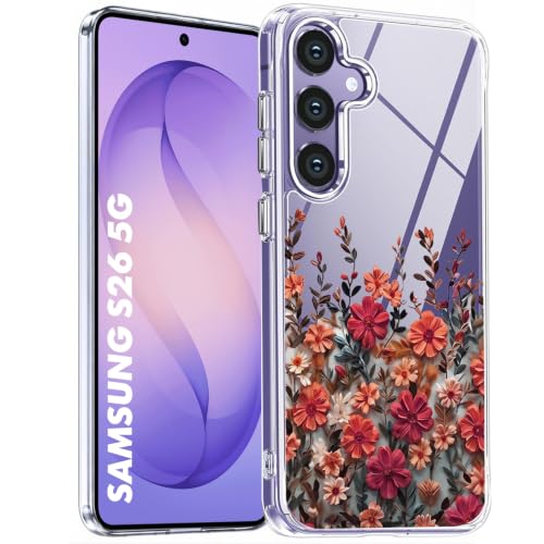 Image of Elzzi Clear Transparent Flower Cover for Samsung S26 5g Case Shockproof Floral Design Camera Protection Shockproof PC+TPU Transparent Flower Cover for Girls & Women (Multi Color)