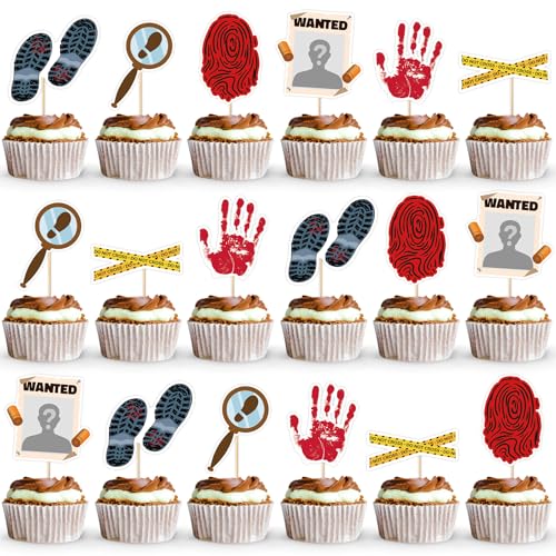 Detective Themed Cupcake Toppers, Detective Birthday Cake Picks, Detective Cake Decor, Crime Scene Decorations, Detective Party Decorations, 24PCS