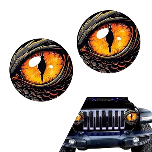 Image of 2 PCS Beast Eyes Decals, 3D Stereo Eyes Light Stickers, Round Eyes Light Decal, Wrangler Accessories Eyes Modification, Cool Car Body Decoration Stickers, Compatible with Wrangler (Orange)