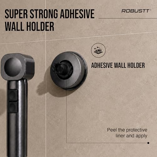 Image of Robustt Health Faucet for Toilet with Adhesive Wall Mount Holder | 2 Flow Modes | Jet Spray for Toilet with Stream & Rain Settings, Button Control, Chrome Finish Bathroom Faucet (Without Hose)-Grey
