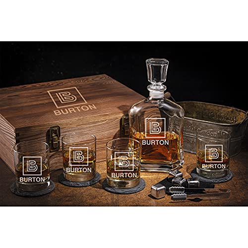Froolu Custom Engraved Whiskey Decanter with Box - Great Gifts for Wedding & Groomsmen - Holds 23.75oz liquor - Monogrammed Name & Initial - Perfect for Him on Birthday, Christmas, Housewarming & more - Image 7