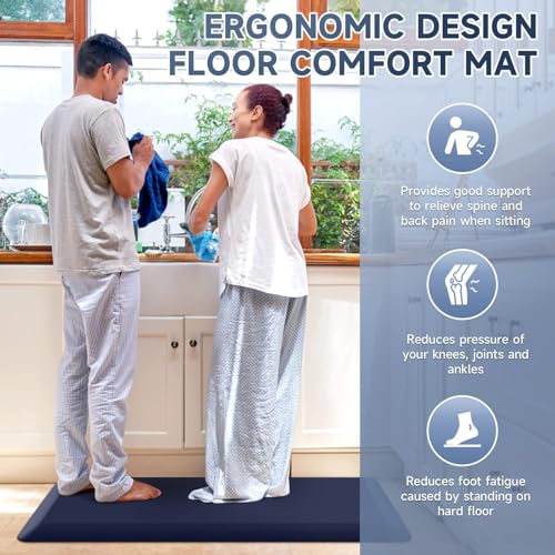 Image of StepRite 4 /5 Inch Thick Kitchen Mat Anti Fatigue Mat Kitchen Rugs Kitchen Decor Non-Slip, Stain & Water Resistant, Kitchen Mats Desk Mat for Kitchen, Office, Workshop, Blue, 17'' x 39''
