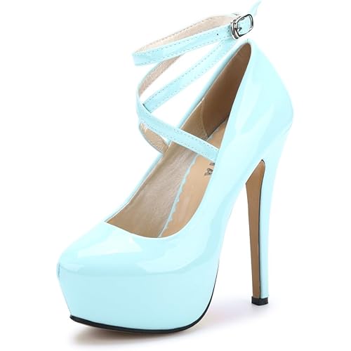 OCHENTA Women's Ankle Strap Platform Party Closed Toe Dress High Heels Pumps