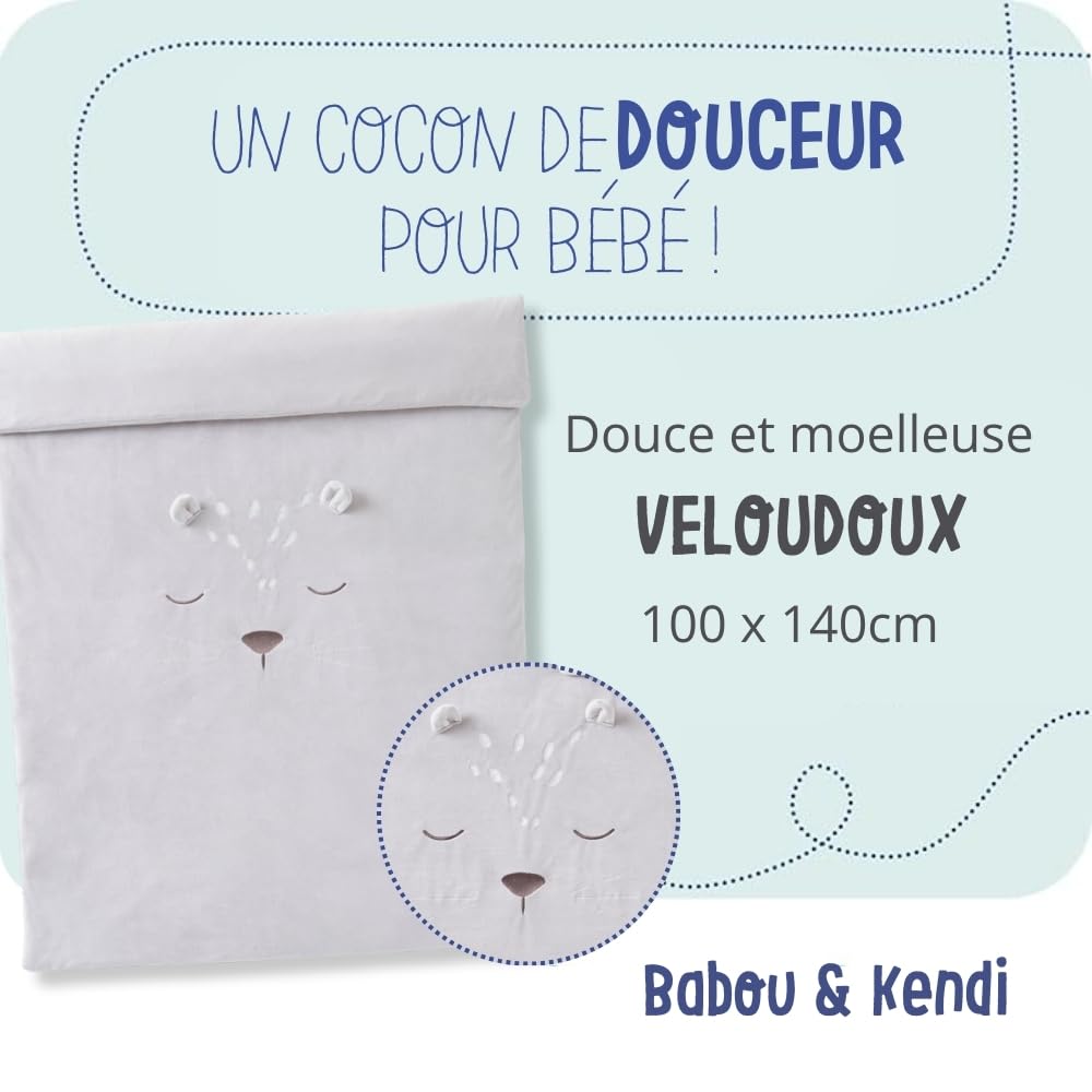 NOUKIE'S - Housse de Couette bébé & Enfant - 100 x 140 cm - Babou & Kendi - Gris