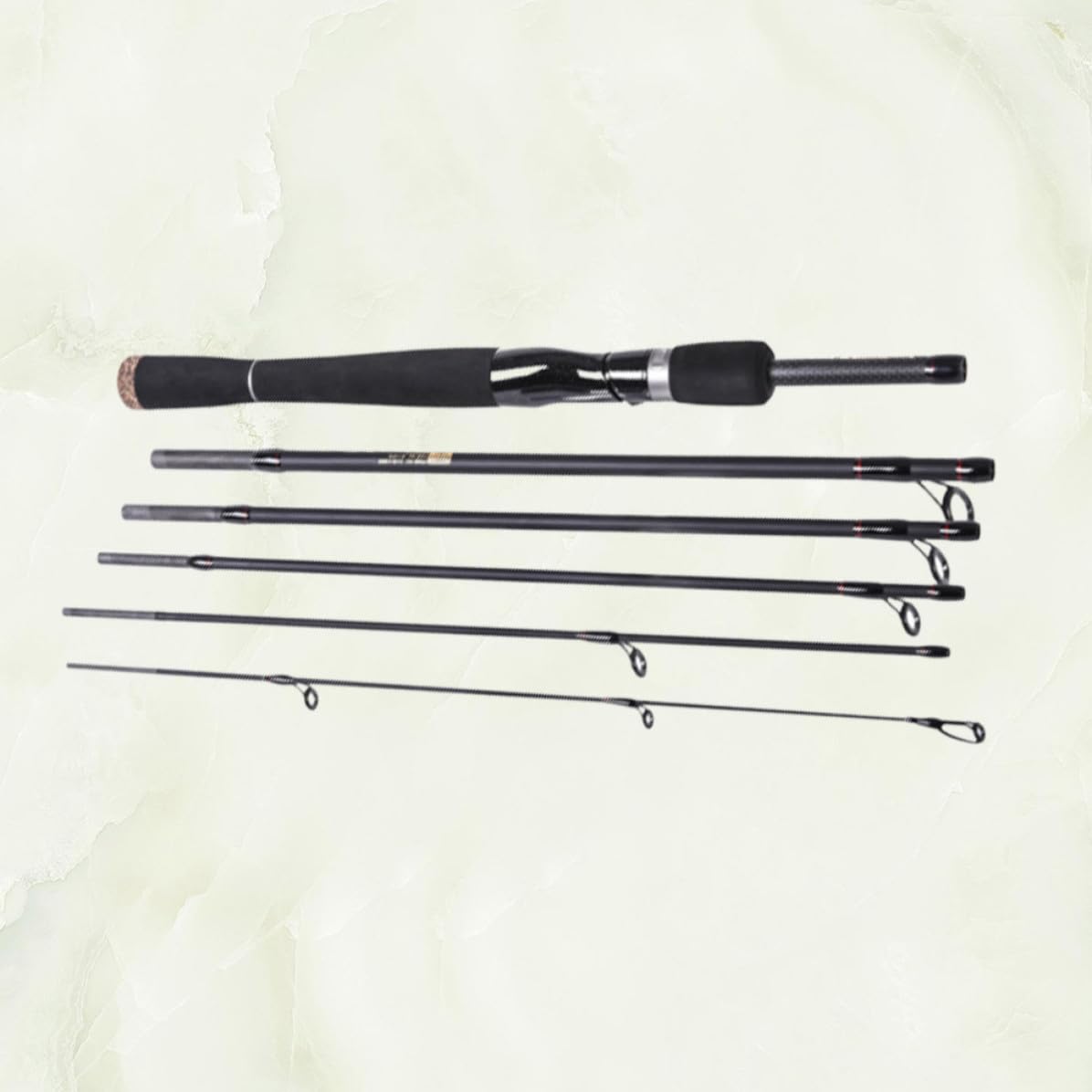 Canna da Spinning in Carbonio 2,1m, 6 Sezioni, Nera