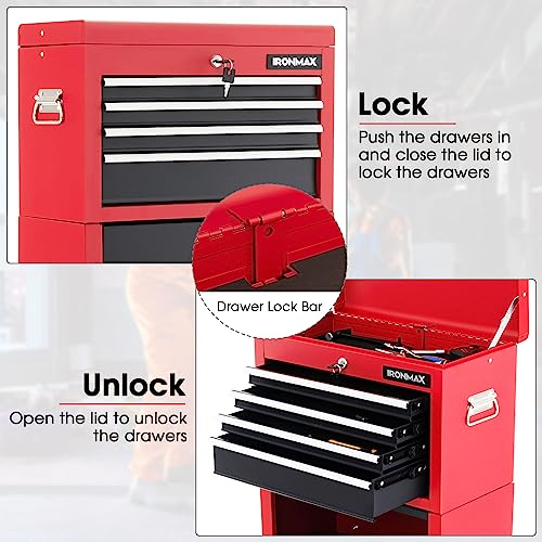Image of Goplus 6 Drawers Tool Chest, Rolling Metal Tool Box with Universal Wheels, Protective Liner, Detachable Top Toolbox, Auto Lock, 3-in-1 Large Tool Cabinet for Garage Shop Auto Repair