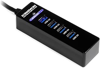 Kingwin 4-Port USB 3.0 Hub w/LED for MacBook, Mac Pro/Mini, iMac, Chromebook, Surface Pro, USB Flash Drives, Mobile SSD, Notebook PC, XPS, and More, Black (KW-HUB-4U3)
