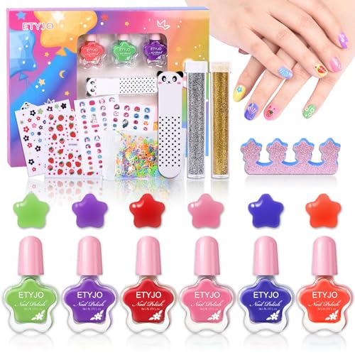 ETYJO Ungiftiger Kinder Nagellack - Wasserbasierter Peel-off Nagellack für Mädchen, 6 Farben Regenbogen Schnelltrocknend, Party Favors für Kleinkinder Make-up