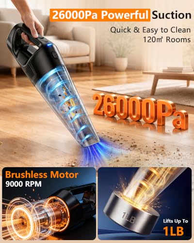 Image of 26000Pa Powerful Handheld Vacuum Cordless: 15-Min Quick Cleaning 120㎡ Rooms