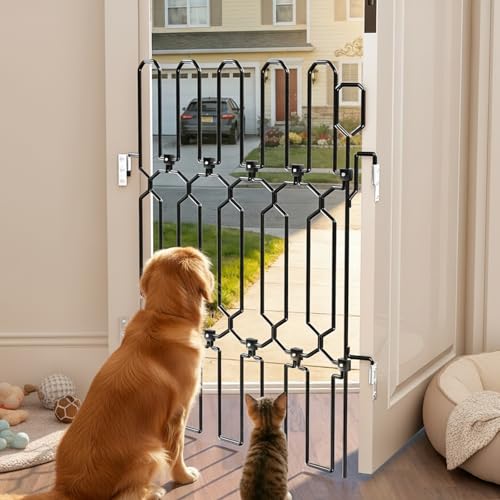 SNUOWU Retractable Metal Dog Gate for Front Doors & RVs 25.5 Wide 30.7 Tall Bite-Proof Pet Dog Barrier Space-Saving Wall-Mounted Front Door Gate for Indoor Use