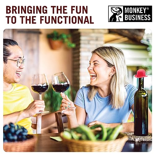 Image of Monkey Business Silicone Wine Stopper | Seals Bottle and Keeps Wine Fresh /Cute Wine Accessories /Kitchen Gadgets /Bowler Hat Bottle Stopper (Set of 2)