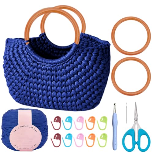 BEUNITONE Kit de bolsa de macramê DIY para iniciantes, azul, kit de macramê para mulheres, boho, faça você mesmo, bolsa de macramê, para decoração de férias, verão, praia, amante de tricô, com
