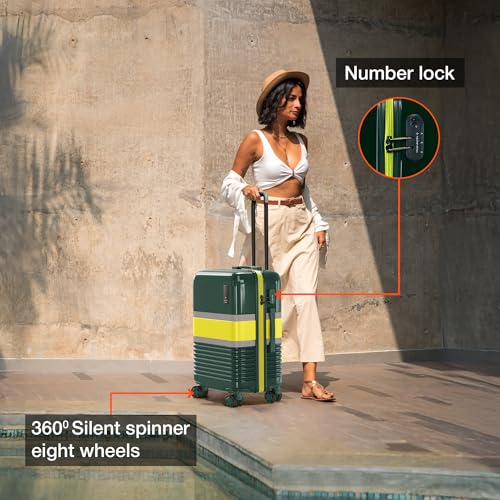 Image of Nasher Miles Mexico Hard-Sided Polycarbonate 8 Wheels Double Spinner Check-in Luggage Dark Green and Lime 28 inch |75cm Trolley Bag, Large
