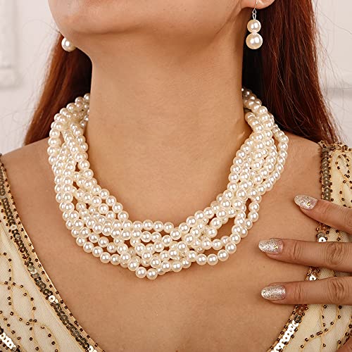 Wiwpar WIW-HAIRBAND-168 Chunky Cluster White Imitation Pearl Statement Necklace Multi Strand Twisted Bib Collar Necklace Costume Jewelry Pearl Necklace And Earring Set 1920S Gastsby Costume Jewelry Weeding thumb #2