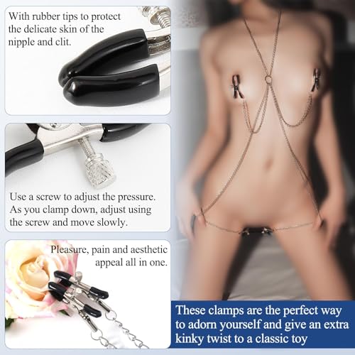 BDSM Nipple and Pussy Clamps with Chain Non Piercing Set for Body Play - Image 2