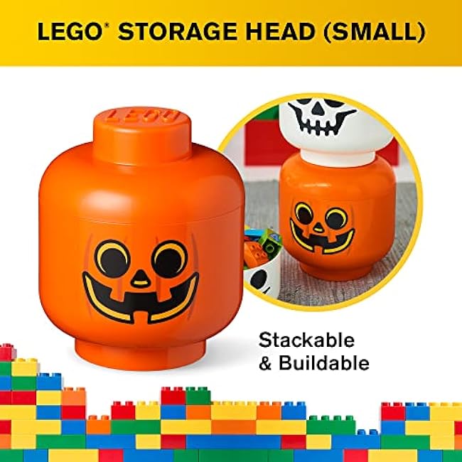 Room Copenhagen, LEGO Storage Heads Stackable Storage Container - Buildable Organizational Bins for Kid¡¯s Toys and Accessories - 6.30 x 6.30 x 7.28in - Small, Pumpkin, Holds 250 Bricks