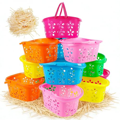 Zcaukya 12 Packs Easter Baskets, 6.5"x4.5"x3.2" Colorful Kids Baskets with
