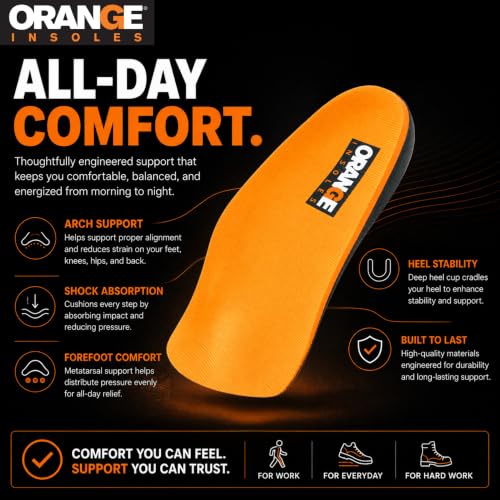 Image of Orange 3 /4 Orthotic Insoles A Men's 4.5-5.5, Women's 6-7 - Same Support as Orange Full Length Insoles for Plantar Fasciitis, Heel Pain & Arch Support