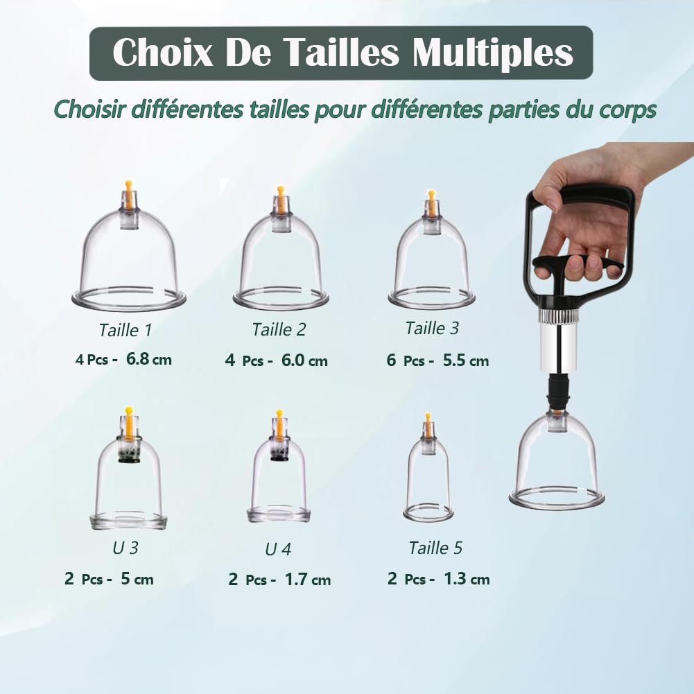 Kit de 20 Cupping Ventouses Hijama, Ventouses Thérapeutiques Chinoises avec Pistolet Massage Acupuncture
