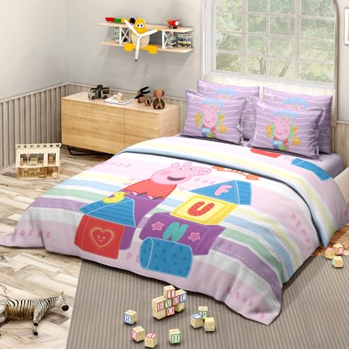 Image of Sassoon Peppa Pig Fun Digital Printed 100% Cotton Bedsheet with 2 Pillow Covers in 300TC
