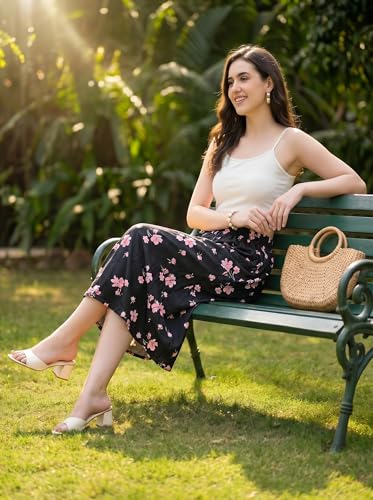 Image of THUMBA Women's Printed Poly Rayon Palazzo Pants | Wide Leg Culottes | Floral & Butterfly Print | Elastic Waist | Casual & Ethnic Wear | S M L XL 2XL 3XL