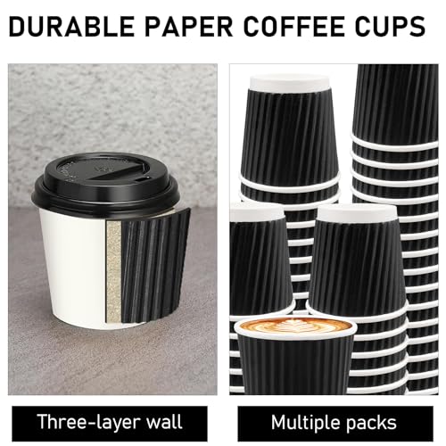 200 Pcs 4oz Paper Espresso Cups Ripple Wall Hot Paper Cup Disposable Coffee Cups Hot/Cold Drinking Cup for Home, Office, Party, Picnic, Travel (Black) by HYICED - Image 4