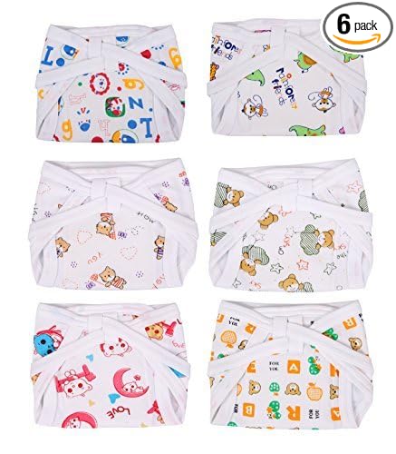 Kuchipoo Padded Baby Nappies Colored - Pack Of 6 (KUC-RNAP-101, Multicolor, 0-3 Months)