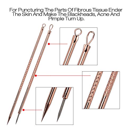 ATOMUS 4 Pcs Pimple Popper Kit Spot Remover Extractor Tool Stainless Steel Acne Pimple Comedone Extractor for Face Nose… - Afbeelding 4